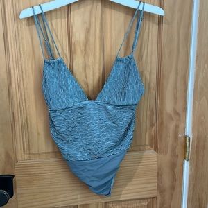 Blue metallic bodysuit